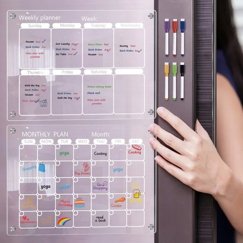 ZRGAE Fridge Magnets Sticker Clear Acrylic Calendar Weekly Planner